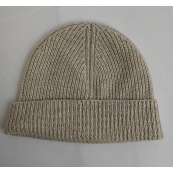 J. Crew Cashmere Rib-Knit Beanie One Size Oatmeal Beige 100% Fold-Over #J5576 main image 10
